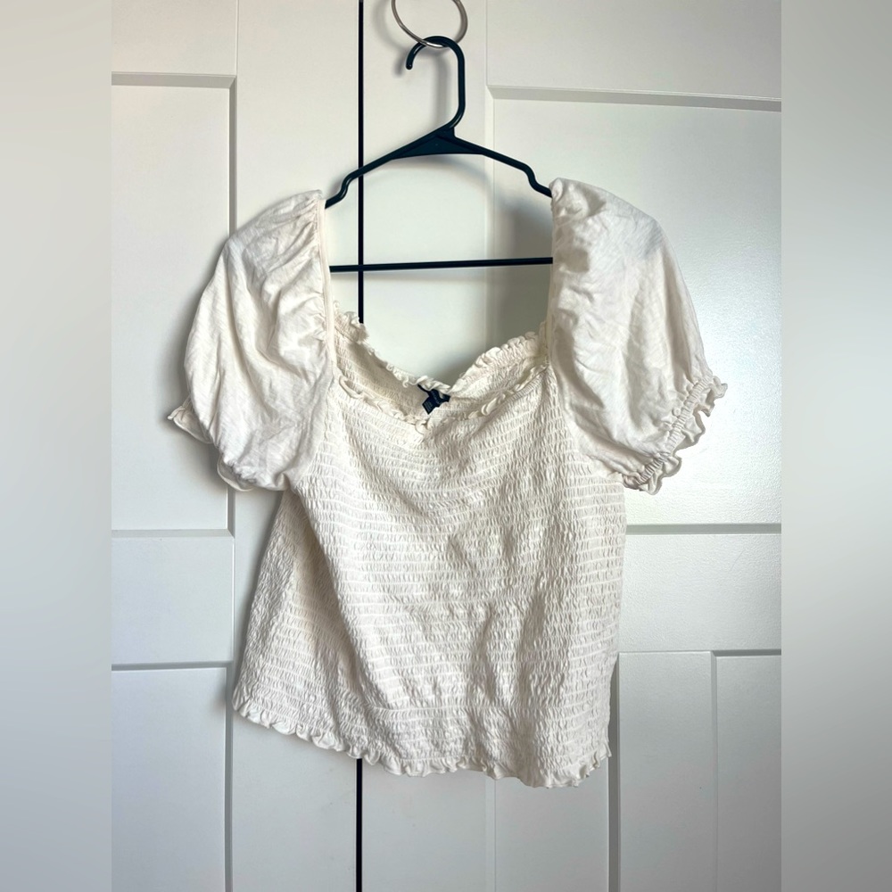 American Eagle White Smocked Crop Top | L